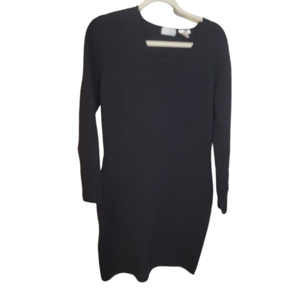 Black Sheath Dress Long Sleeve 100% Merino Wool Apart  Large